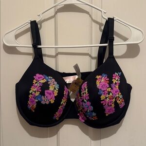 Victoria's Secret Black Bra with Colorful Floral Design